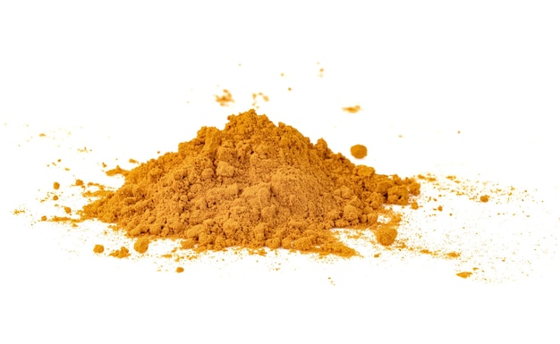 Dry turmeric powder or curcuma longa linn isolated on white background