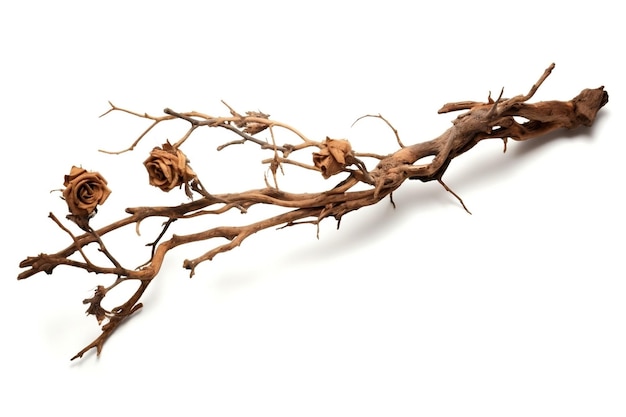 Dry twisted jungle branch with dead blossoms isolated on a transparent Background AI