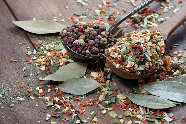 dry vegetables in a wooden spoon