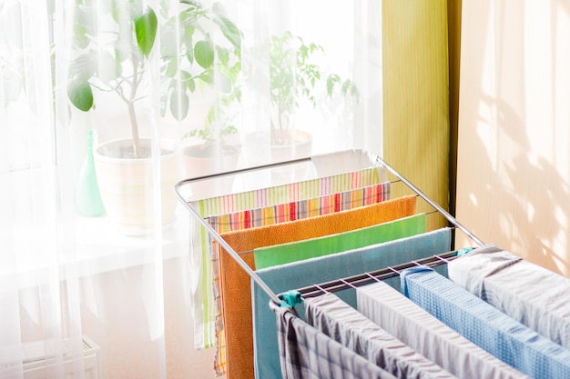 Drying rack for clothing with colorful linen