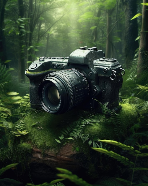 DSLR camera in forest