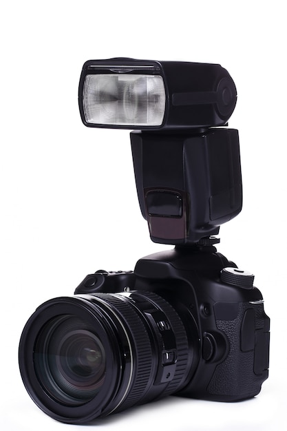 DSLR-camera met flits