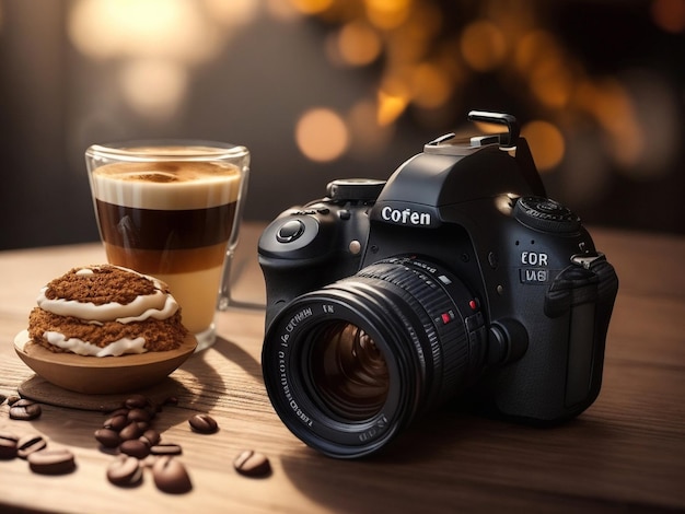 DSLR EN KOFFIE MOOIE ACHTERGROND