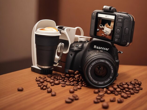 DSLR EN KOFFIE MOOIE ACHTERGROND