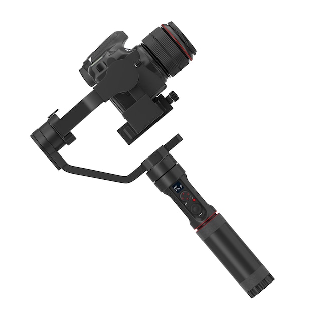 사진 흰색 배경에 dslr 또는 비디오 카메라 짐벌 안정화 삼각대 시스템. 3d 렌더링
