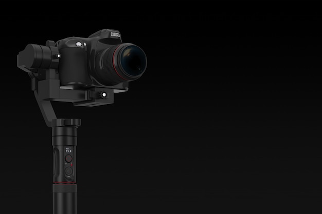 DSLR or Video Camera Gimbal Stabilization Tripod System on a black background. 3d Rendering