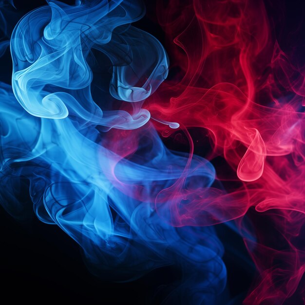 Photo dual flames abstract red and blue smoke dance