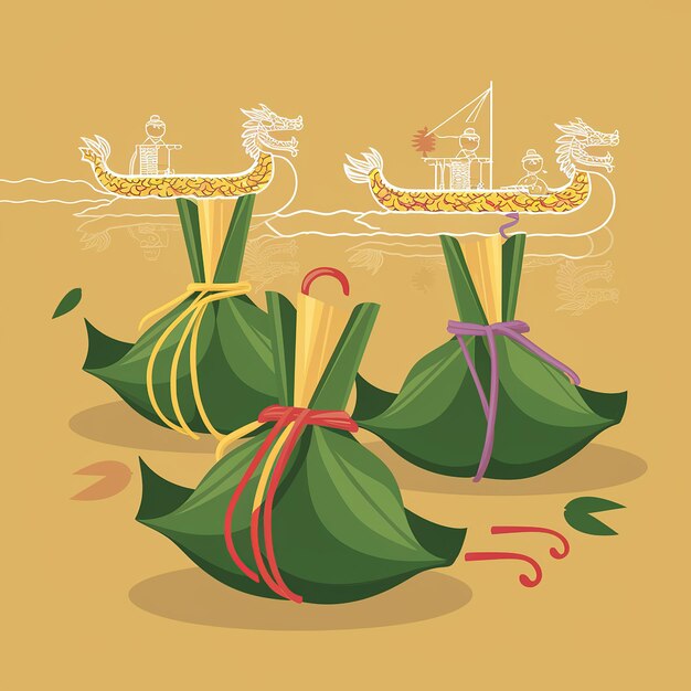 Duanwu holiday Minimal illustration of Dragon boat festival greeting poster Generative Ai