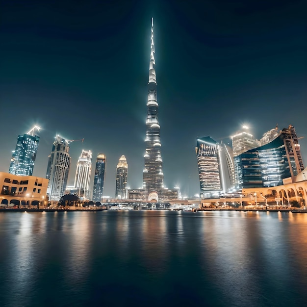 Dubai Burj Khalifa Square United Arab Emirates at night