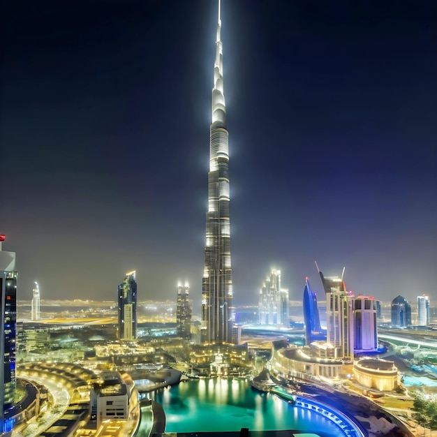 Dubai Burj Khalifa Square United Arab Emirates at night