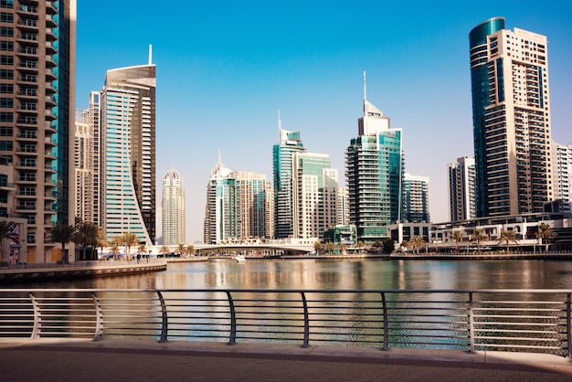 Dubai city downtown modern architecture with skyscrapers