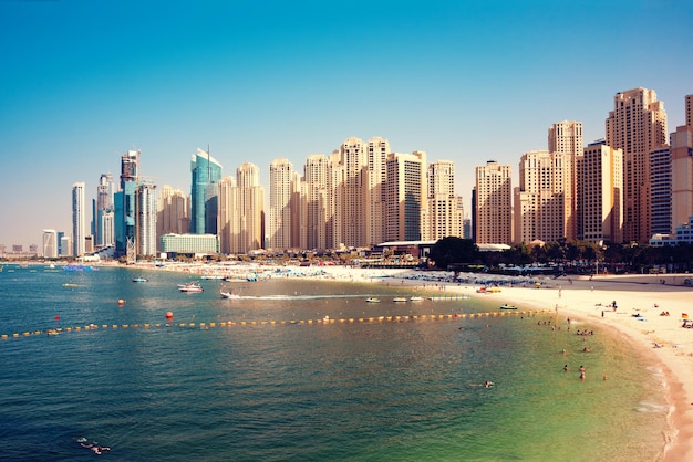 Dubai city downtown modern architecture with skyscrapers