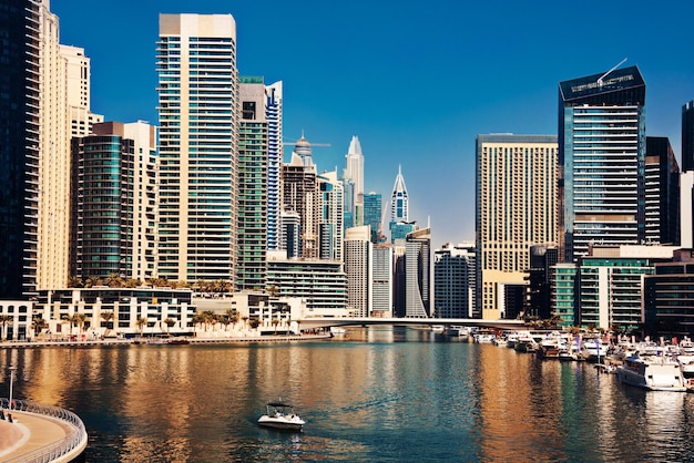 Dubai city downtown modern architecture with skyscrapers