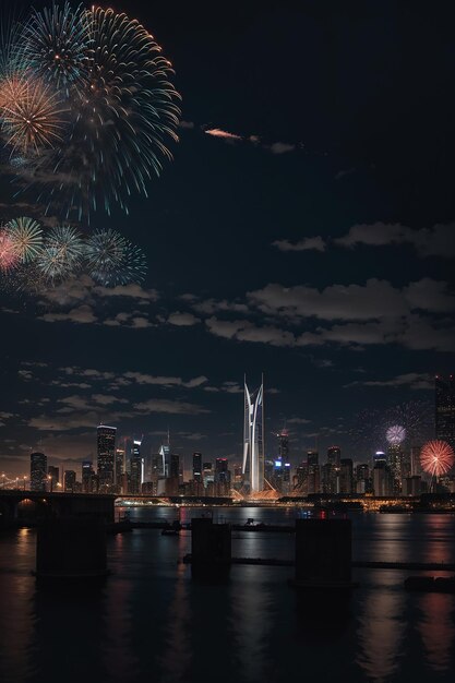 Dubai city night scene New Years Day 2024