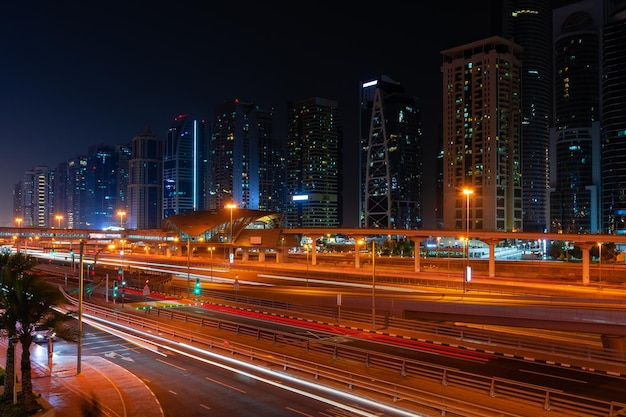 Dubai cityscape at night modern architecture of Dubai Marina