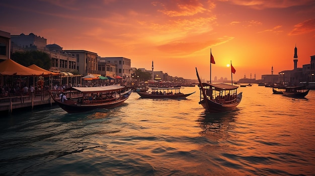 Dubai creek harbour at sunset