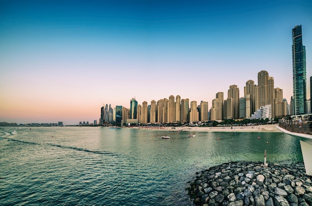 Dubai embankment at sunset