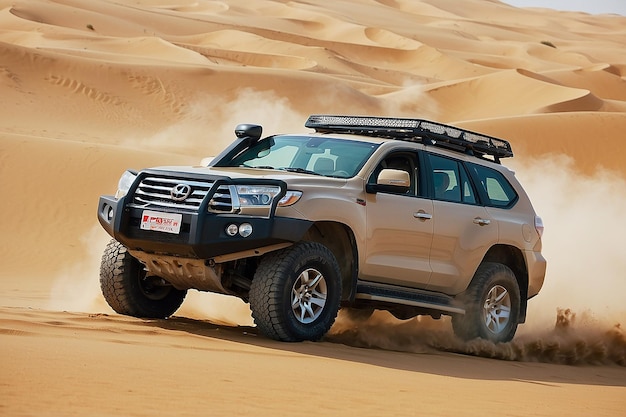 DUBAI JUNE 2 Driving a 4wheel drive SUV on the desert traditional entertainment for tourists on June 2 2013 in Dubai