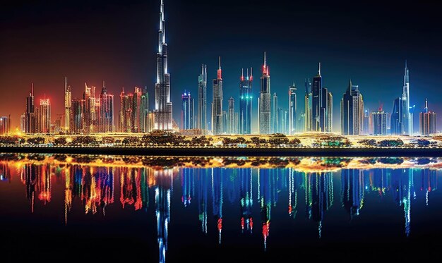 Photo dubai marina cityscape at night