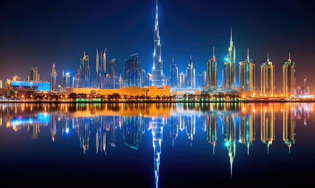 Dubai marina cityscape at night