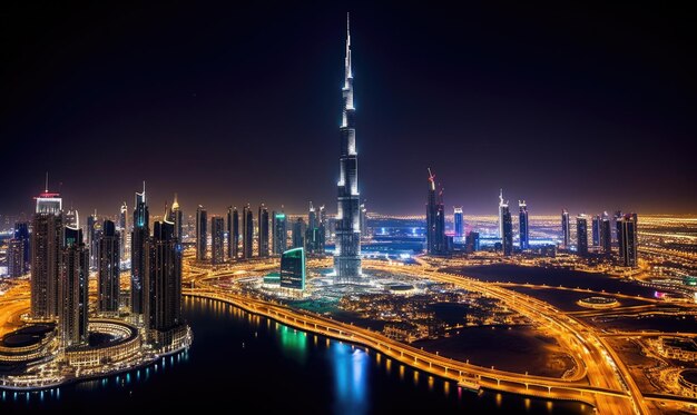 Dubai Marina cityscape at night