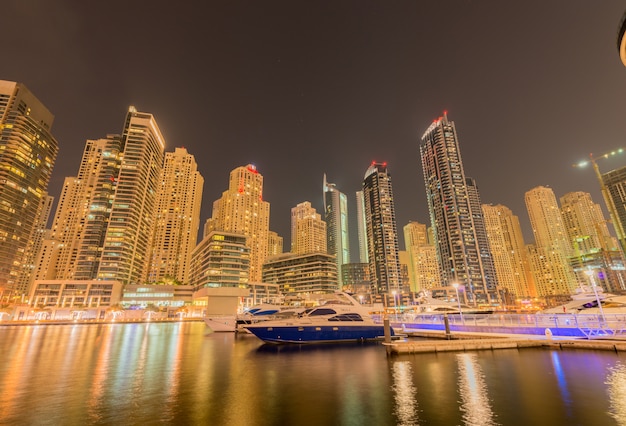 Dubai Marina district on August 9 in UAE. Dubai is fastly developing city in Middle East