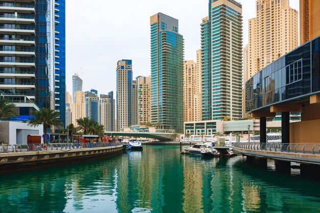 Dubai marina skyscrapers and port in dubai united arab emirates