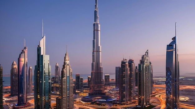 Dubai skyline in the evening