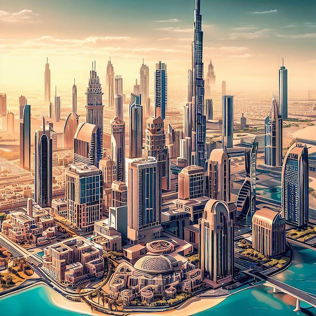 Дубай горизонт футуристический город