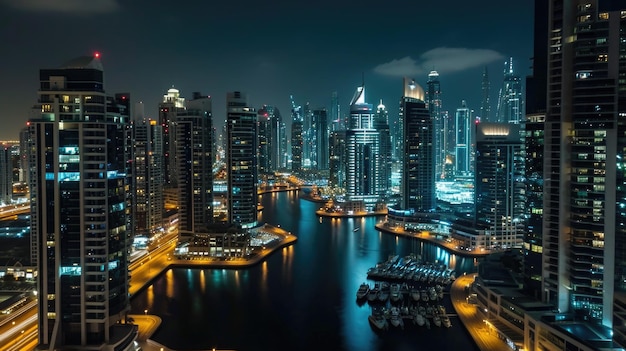 Dubai Skyline Night Timelapse of JLT District with Modern Towers and City Illumination