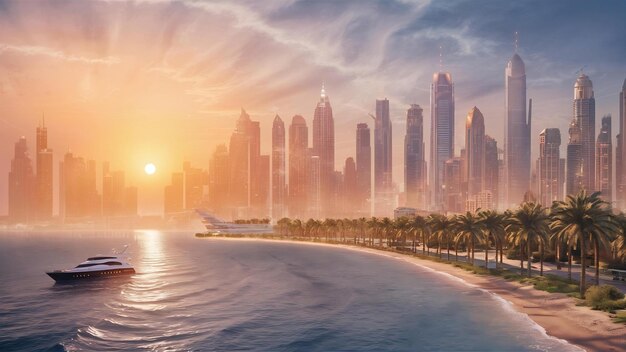 Dubai skyline at sunset