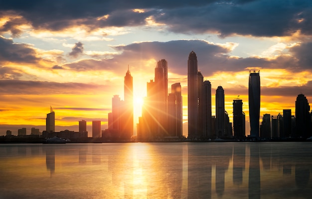 Dubai skyline during twilight 