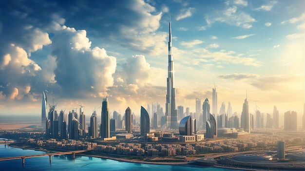 Dubai skyline Verenigde Emiraten Arabier met bewolkte hemel