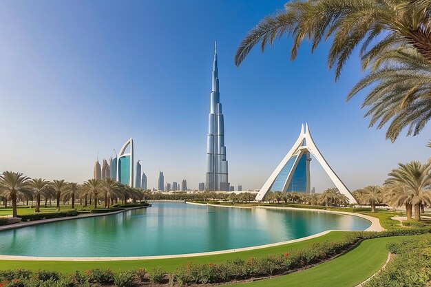 Dubai UAE February 17 2018 view of the Dubai frame from the Zabeel Park