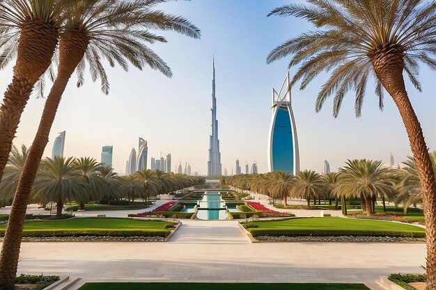 Photo dubai uae february 17 2018 view of the dubai frame from the zabeel park