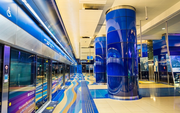 DUBAI, UAE - JANUARY 1: Interior of BurJuman metro station on January