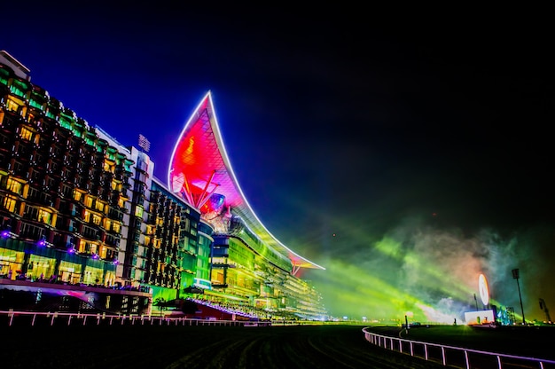 DUBAI, UAE - MAR 28: Meydan Hotel in Dubai, UAE, as seen on March 28, 2015. The Meydan is the worlds first 5-star trackside hotel with 285 rooms, 2 race tracks and the Grandstand.