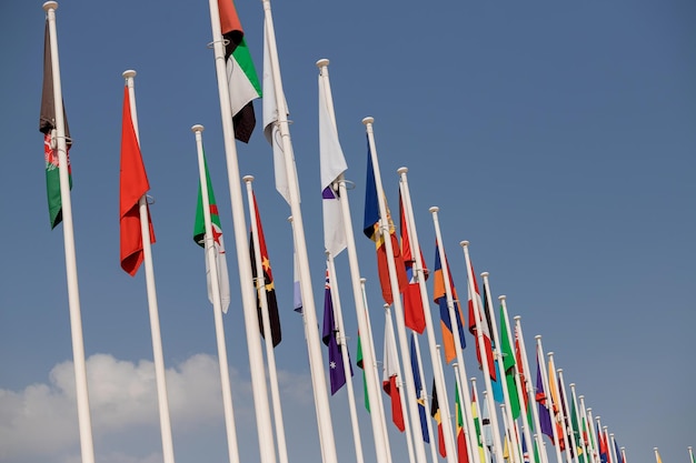 Dubai United Arab Emirates  November 06 2021 Participant countries flags at EXPO 2020 Dubai