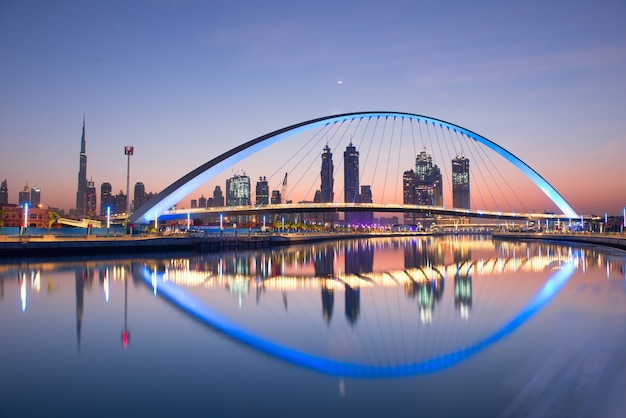 Dubai water canal at sun rise, Dubai, United Arab Emirates on November 2017