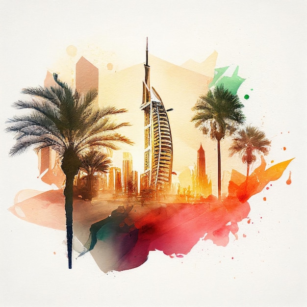 Dubai in watercolor style by Generative AI Premium AIgenerated image