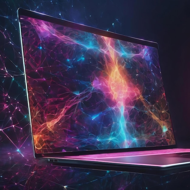 Dubbele belichting van een creatief abstract medisch hologram op een laptop achtergrond gezondheidszorgtechnologie con