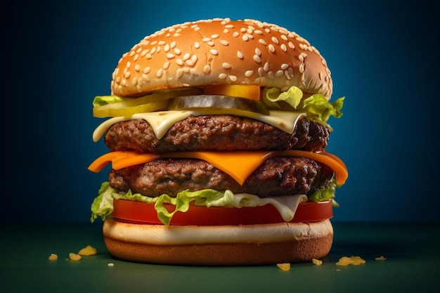 Dubbele hamburger geïsoleerd op witte achtergrond verse hamburger fastfood met rundvlees en roomkaas