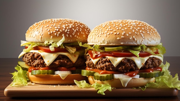 Dubbele hamburger geïsoleerd op witte achtergrond Verse hamburger fastfood met rundvlees en roomkaas