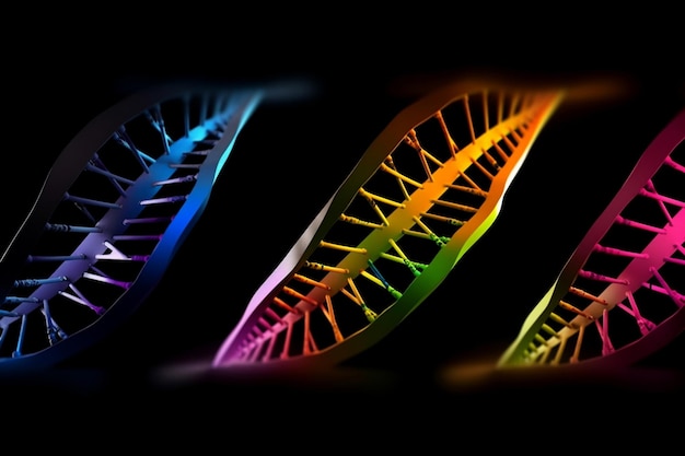 Dubbele helix van DNA-molecuul in kleurrijke samenstelling generatieve ai