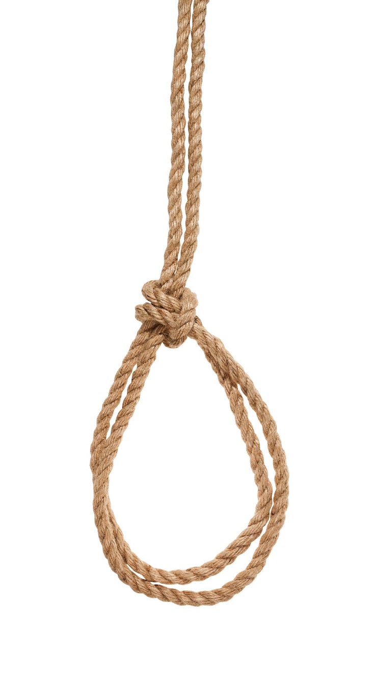 Foto dubbele lopende knoop gebonden op dik jute touw