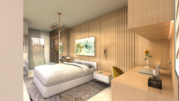 Dubbele slaapkamer met groot modern stijlbed.
