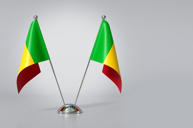 Dubbele vlag van de Republiek Mali op grijze achtergrond 3D-rendering