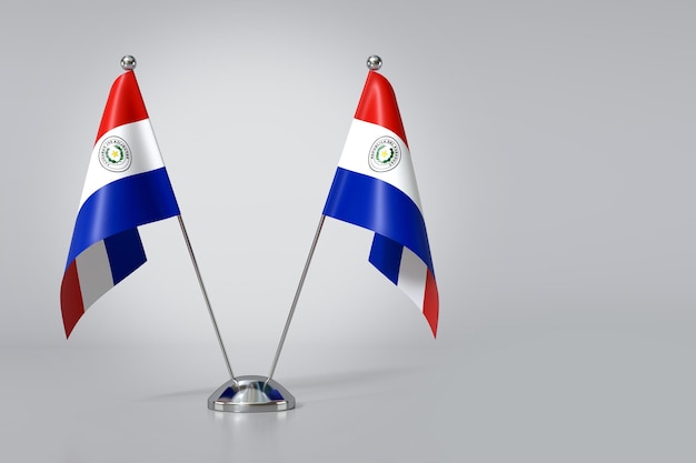 Foto dubbele vlag van de republiek paraguay op grijze achtergrond 3d-rendering
