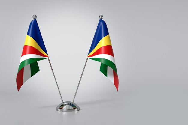 Dubbele vlag van de Republiek Seychellen op grijze achtergrond 3d-rendering