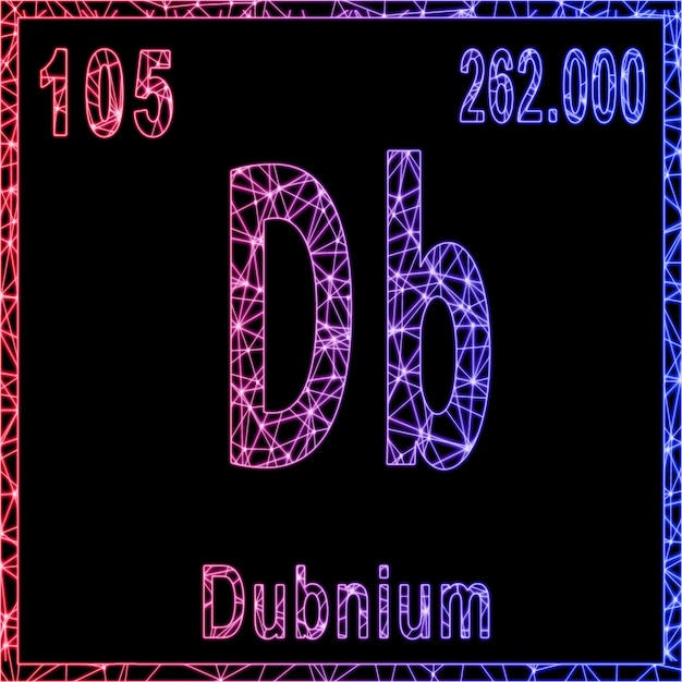 Dubnium scheikundig element Teken met atoomnummer en atoomgewicht